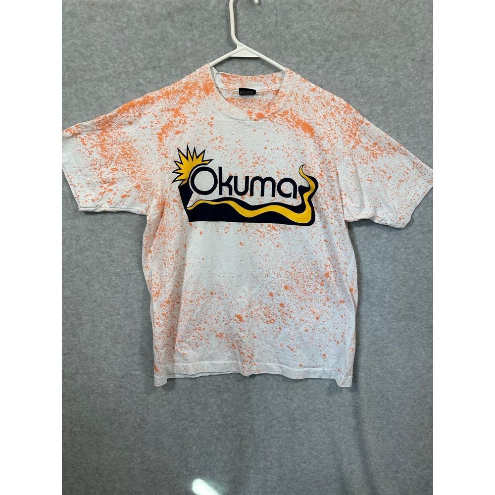 Vintage OKUMA  white‎ Orange Screen Stars Single Stitch USA MADE Large